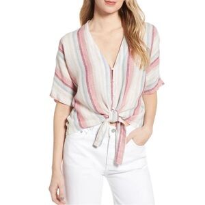 Rails Thea Tie-Front Striped Linen Blouse